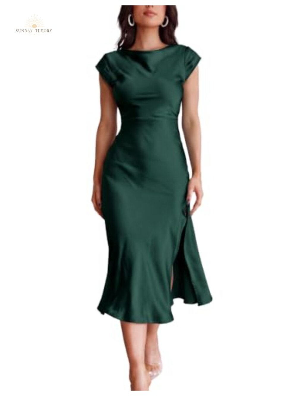 Women's Satin Formal Midi Dress Cap Sleeve Twist Back Cocktail Wedding Guest